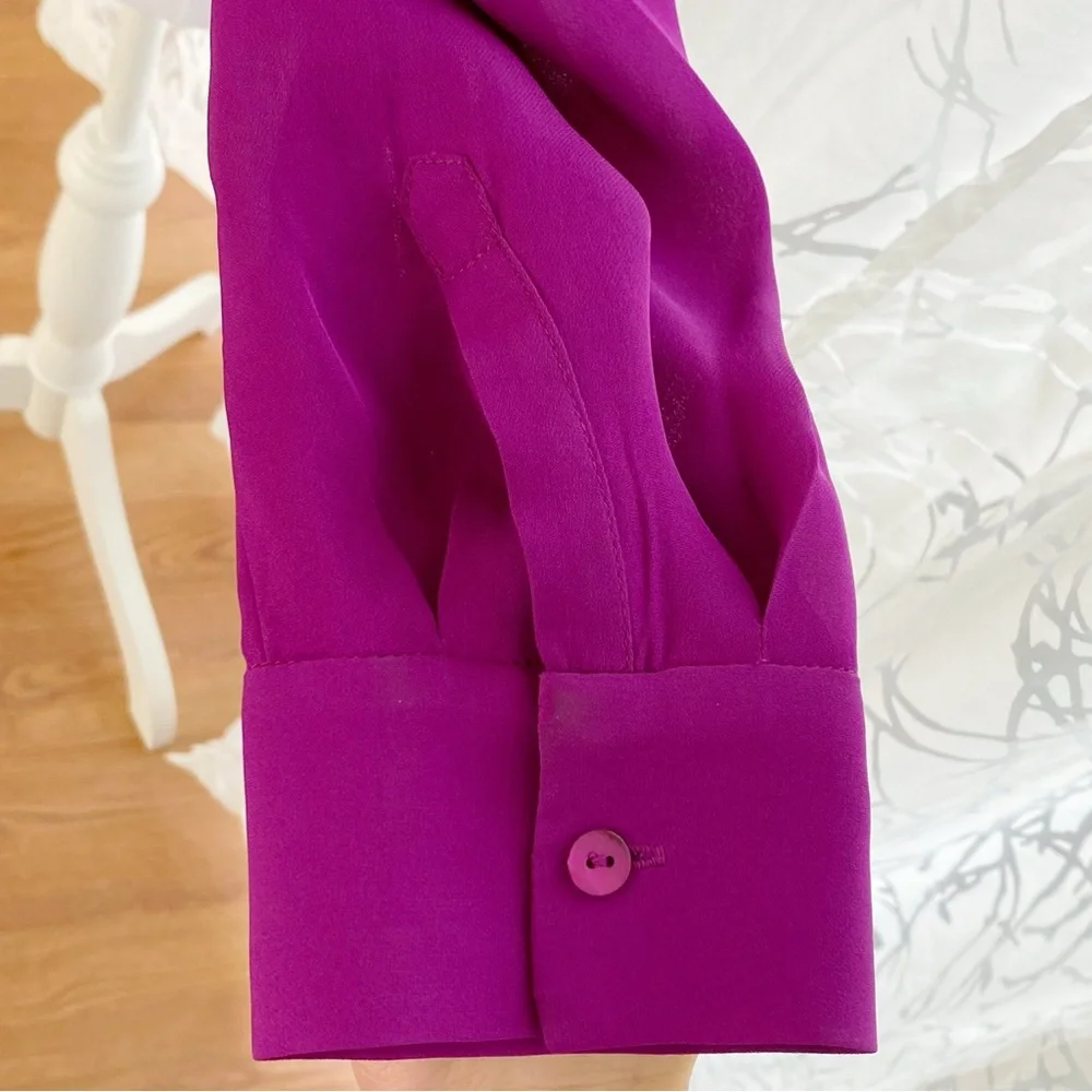 L’AGENCE PURPLE PLUM PLUNGE SILK TWIST FRONT LONG SLEEVE MARIPOSA BLOUSE top - Picture 7 of 12